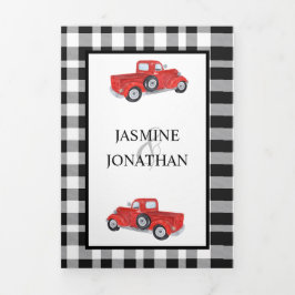 Zwart-witte buffels met een rode bruiloft drieluik uitnodiging