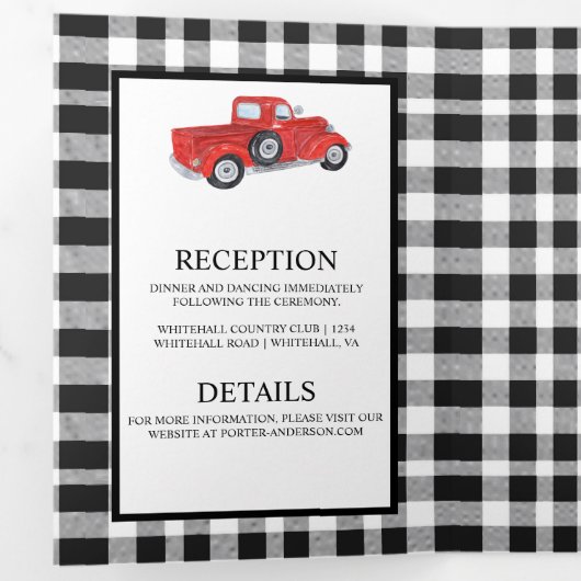 Zwart-witte buffels met een rode bruiloft drieluik uitnodiging (Binnenzijde eerst)