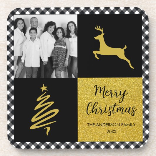 Zwart-witte buffels met gouden feestdag Foto Bier Onderzetter (Voorkant)