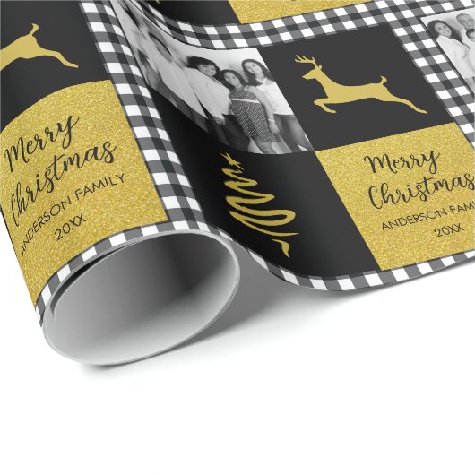 Zwart-witte buffels met gouden feestdag Foto Cadeaupapier (Rol Hoek)