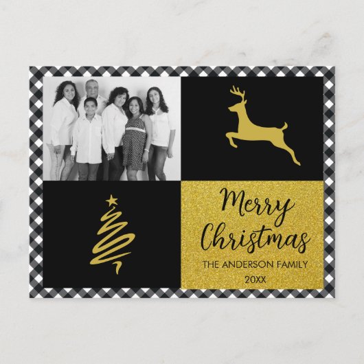 Zwart-witte buffels met gouden feestdag Foto Feestdagenkaart (Voorkant)