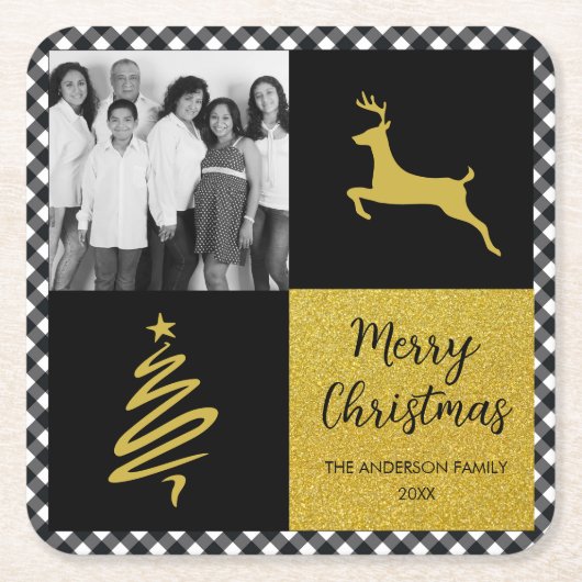 Zwart-witte buffels met gouden feestdag Foto Kartonnen Onderzetters (Voorkant)