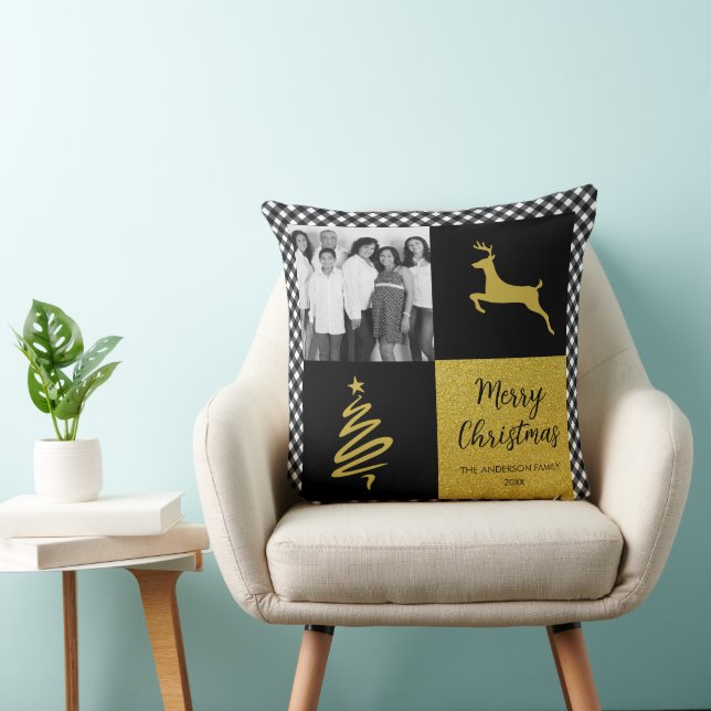 Zwart-witte buffels met gouden feestdag Foto Kussen (Stoel)