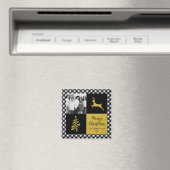 Zwart-witte buffels met gouden feestdag Foto Magneet (Insitu (Vaatwasser))