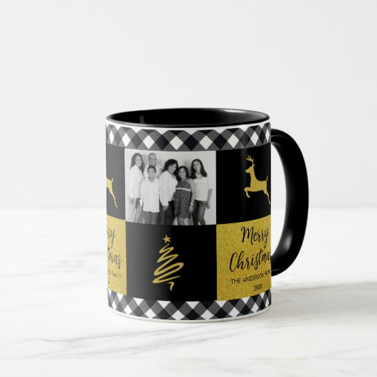 Zwart-witte buffels met gouden feestdag Foto Mok (Voorkant rechts)