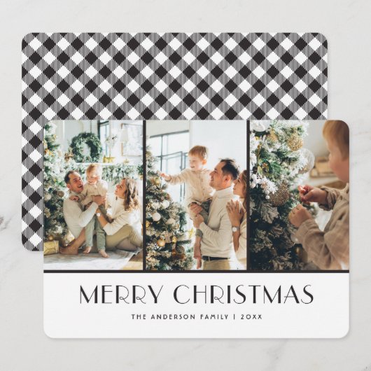 Zwart-witte buffels met kerstfoto's feestdagenkaart (Voorkant / Achterkant)