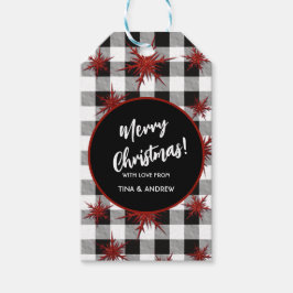 Zwart-witte buffels Rode glitter Snowflakes Cadeaulabel