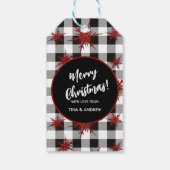 Zwart-witte buffels Rode glitter Snowflakes Cadeaulabel (Achterkant)