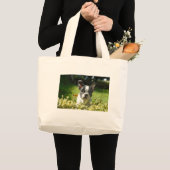 Zwart-witte bull Dog Puppy Grote Tote Bag (Voorkant (product))