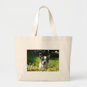 Zwart-witte bull Dog Puppy Grote Tote Bag