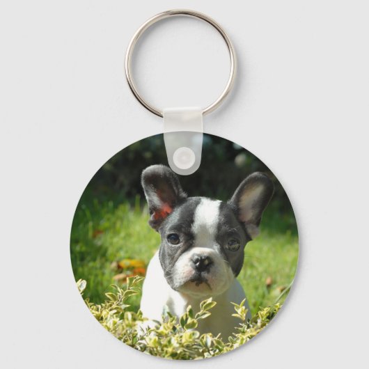 Zwart-witte bull Dog Puppy Sleutelhanger (Voorkant)