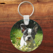 Zwart-witte bull Dog Puppy Sleutelhanger (Voorkant)
