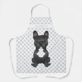 Zwart-witte bulldog / franchie & naam schort (Voorkant)