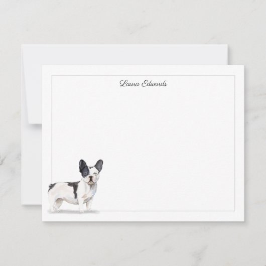 Zwart-witte Bulldog Grey Border Stationery Notitiekaartje (Voorkant)