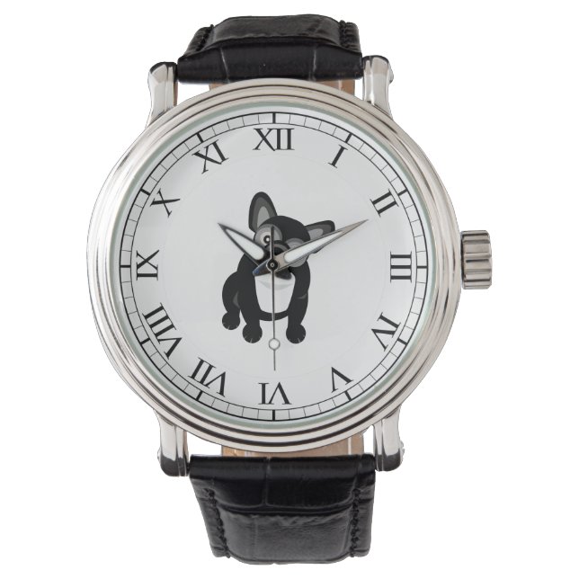 Zwart-witte Bulldog Horloge (Voorkant)
