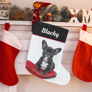 Zwart-witte Bulldog Puppy Naam en Foto Grote Kerstsok