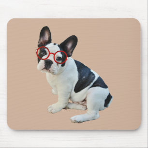 Zwart-witte bulledog met rode bril muismat