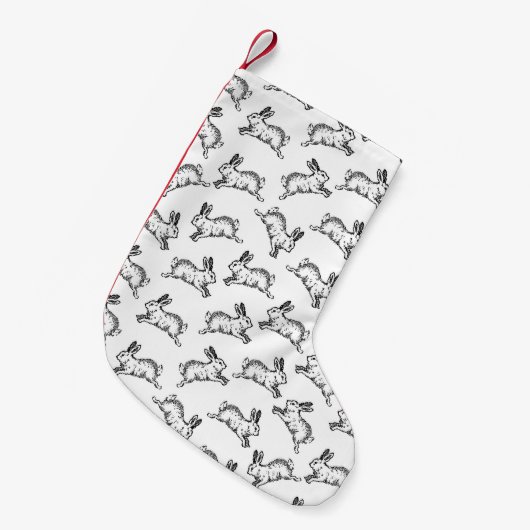 Zwart-witte Bunny Rabbits Kleine Kerstsok (Voorkant (Hangend))