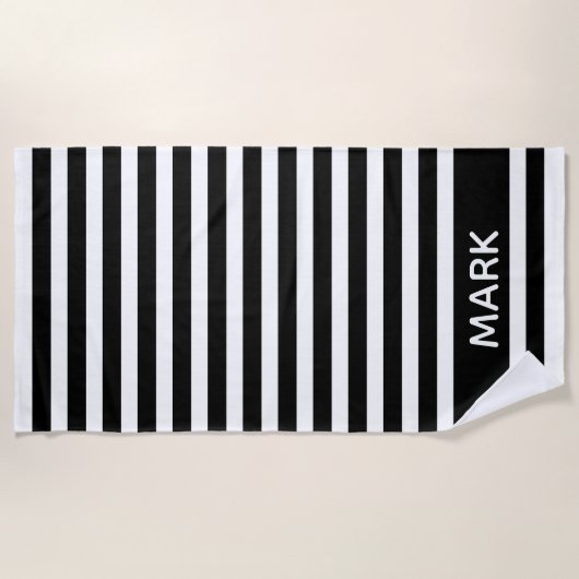 Zwart-witte Cabana Stripe, speciaal gepersonalisee Strandlaken (Voorkant)