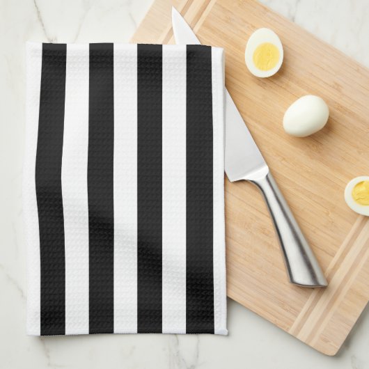 Zwart-witte Cabana Stripe Theedoek (Quarter Fold)