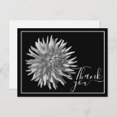 Zwart/Witte Cactus Dahlia Zwart Achtergrond Bedank Briefkaart (Voorkant / Achterkant)