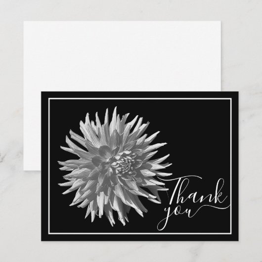 Zwart-witte cactus Dahlia Zwarte achtergrond Dank  Briefkaart (Voorkant / Achterkant)