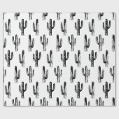 Zwart-witte cactus. Matig botanisch patroon Cadeaupapier (Vlak)