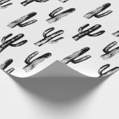 Zwart-witte cactus. Matig botanisch patroon Cadeaupapier (Hoek)