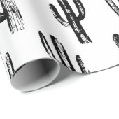 Zwart-witte cactus. Matig botanisch patroon Cadeaupapier (Rol Hoek)
