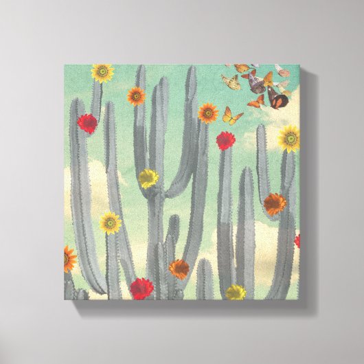 Zwart-witte cactus met bloemen Collage Kunst Canvas Afdruk (Voorkant)