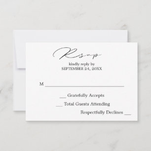 Zwart & Witte Calligrafie geen maaltijd RSVP-kaart RSVP Kaartje