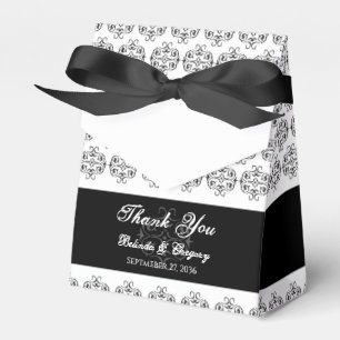 Zwart & Witte Calligrafie Vintage Damast Bruiloft Bedankdoosjes