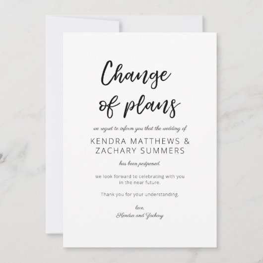 Zwart & Witte Calligrafie Wijziging van Plannen Kaart (Voorkant)