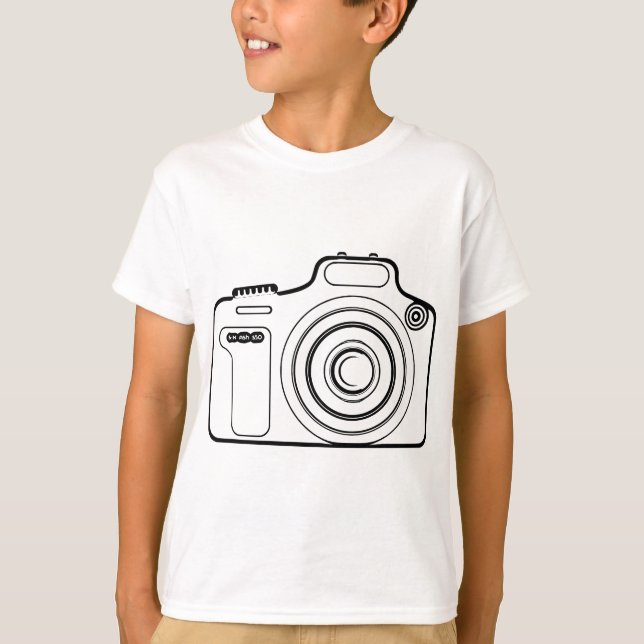 Zwart-witte camera t-shirt (Voorkant)