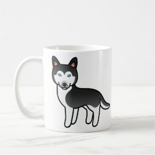 Zwart-witte cartoon Siberische Husky hond Koffiemok