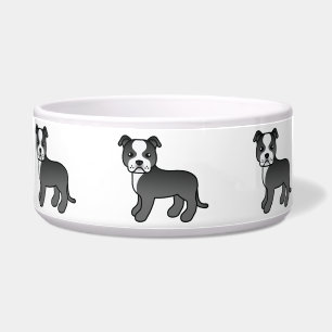 Zwart-witte Cartoon Staffordshire Bull Terrier Voerbakje