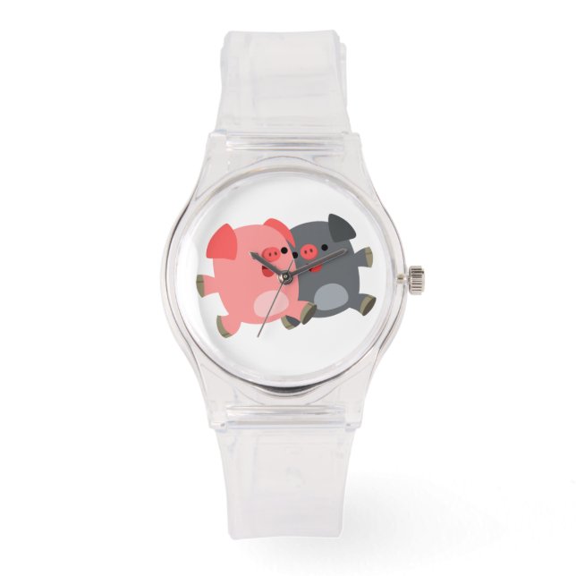Zwart-witte Cartoon Varkens Vrouwenporty Watch Horloge (Voorkant)