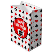 Zwart-witte casino-chips en -kaarten medium cadeauzakje (Voorkant Gekanteld)
