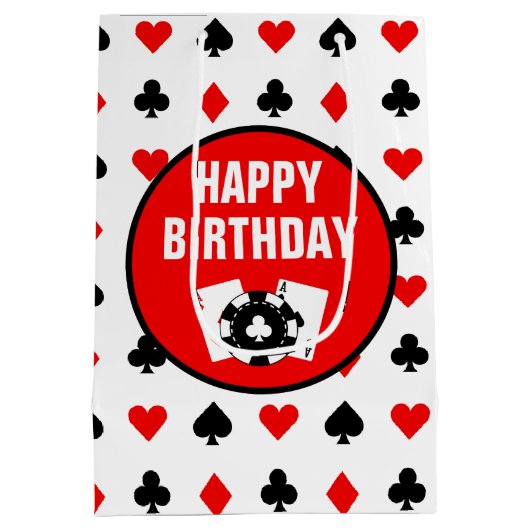 Zwart-witte casino-chips en -kaarten medium cadeauzakje (Achterkant)