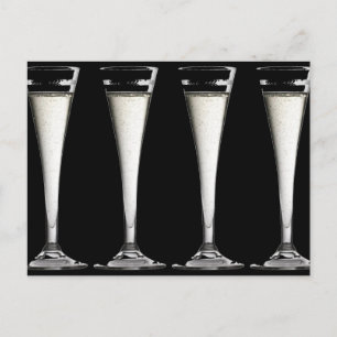 Zwart-witte champagne-glasblaasjes briefkaart