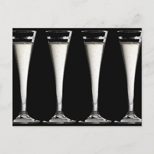 Zwart-witte champagne-glasblaasjes briefkaart (Voorkant)