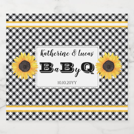 Zwart | Witte cheques Baby Q BBQ Shower Bier Etiket (Enkel label)