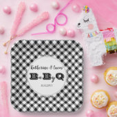 Zwart | Witte cheques Baby Q BBQ Shower Papieren Bordje (Feest)
