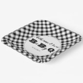 Zwart | Witte cheques Baby Q BBQ Shower Papieren Bordje (Gebogen)