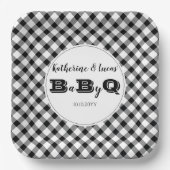 Zwart | Witte cheques Baby Q BBQ Shower Papieren Bordje (Voorkant)