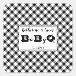 Zwart | Witte cheques Baby Q BBQ Shower Vierkante Sticker