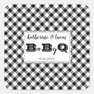 Zwart   Witte cheques Baby Q BBQ Shower Vierkante Sticker