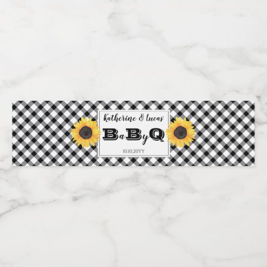 Zwart | Witte cheques Baby Q BBQ Shower Waterfles Etiket (Enkel label)