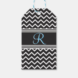 Zwart | Witte Chevron Gothic Zigzag Monogram Cadeaulabel