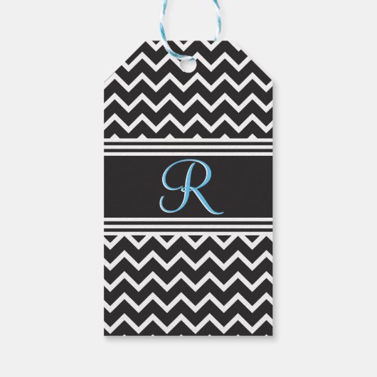 Zwart | Witte Chevron Gothic Zigzag Monogram Cadeaulabel (Achterkant)